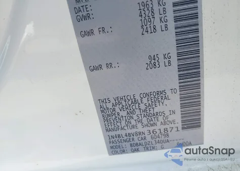 2024 Nissan Altima S Fwd из США, поврежденный, VIN 1N4BL4BV8RN361871